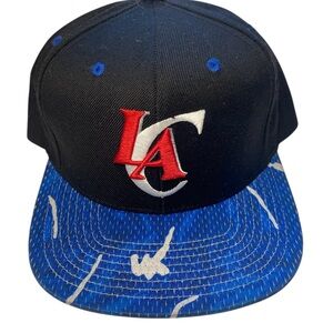 LOS ANGELES CLIPPER LA HAT CAP SNAP BACK MITCHELL & NESS BLACK BLUE MENS